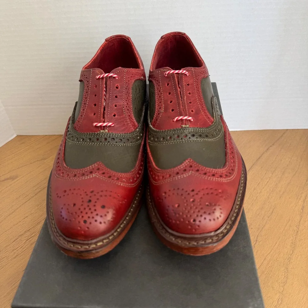 Allen Edmonds Jingle Bell Wingtip Oxford Mens 9.5D Green Red Leather Brogue 4625